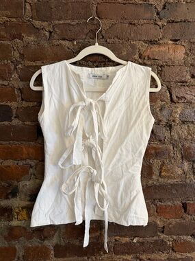 Atelier Lube White Tie-Front Sleeveless Top